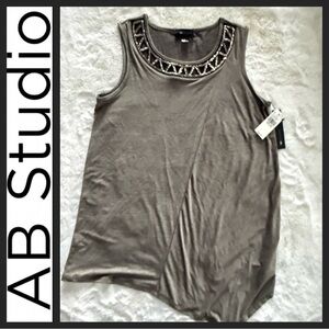 NWT AB Studio Embellished Neck Sleeveless Tank - Taupe